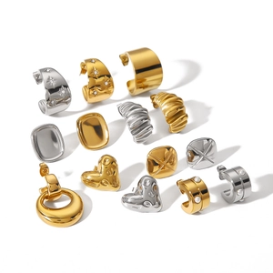 Various C-shape gold and silver stainless steel earrings with pearls and heart designs