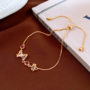 Bracelet Papillon Réglable En Cuivre Avec Zircon Plaqué Or Chaîne À Glissière Élégante Bijoux Géométriques Pour Femmes