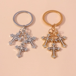 Multiple Cross Pendant Keychain Luxury Alloy Rhinestone Car Keyring Handbag Charm Religious Accessory Gift For Women