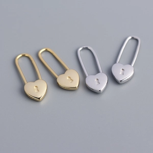 925 Sterling Silver Heart Shaped Padlock Hoop Earrings French Minimalist Luxury Romantic Jewelry Gift For Women Girls