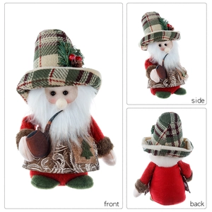 Standing retro Christmas gnome doll in red plaid, front, side and back view display