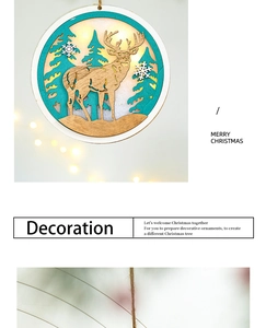 Close-up of wooden reindeer Christmas ornament with hollow carving and warm LED light details