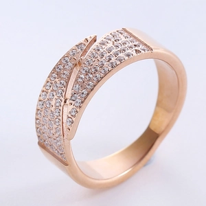 Rose gold adjustable ring with wavy CNC rows and sparkling pavé cubic zirconia diamonds