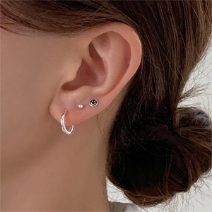 925 Sterling silver earring set featuring small hoop, ball stud, and colorful smiley face