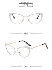 Vues de face et de profil de lunettes papillon blanches avec branches en métal doré