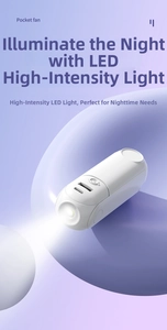 Detail showing the USB ports and LED light of this 3-in-1 portable pocket fan