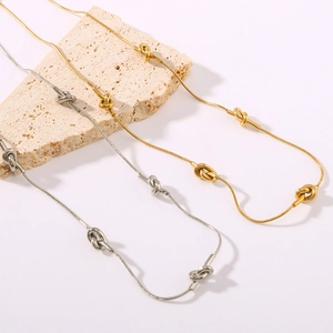 Knot Necklace 18K Gold Plated Stainless Steel Geometric Asymmetric Snake Bone Chain Minimalist Jewelry For Women