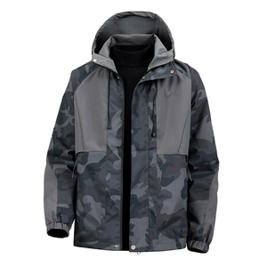 Camouflage windjack met capuchon voor heren in grijs en zwart waterdicht outdoor-materiaal