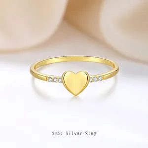 S925 Sterling Silver Heart Ring Gold Plated Cubic Zirconia Stackable Love Heart Rings For Women Girls Minimalist Fine Jewelry Gift