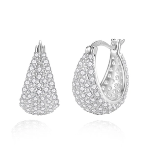 Sparkling S925 sterling silver hoop earrings with hollow handbag design and pavé zircons
