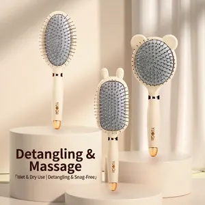 Three-piece cream air cushion massage hairbrush set with cute bunny and bear ear designs