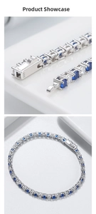 Detailed macro view of S925 sterling silver clasp and blue zircon tennis bracelet stones