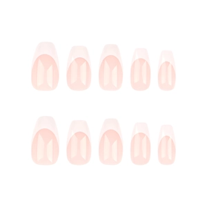 French ballet style press on nails with nude pink base and white tips, coffin shape 10pcs