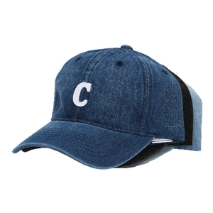 Vintage denim baseball cap with white C embroidery available in navy black and light blue