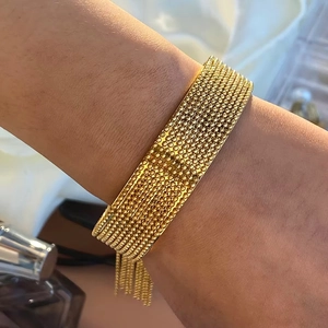 Bracelet manchette multicouche plaqué or 18K en acier inoxydable avec pampilles à franges