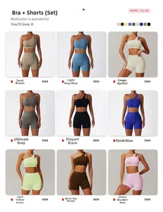 Grille de neuf couleurs pour l'ensemble brassière de sport asymétrique et short de yoga