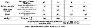 Tableau des tailles détaillé pour ensemble haut et pantalon brodé avec mesures XS-L