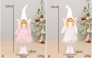 Dimensions détaillées de l'ange de Noël en peluche télescopique de 52cm rose et blanc