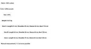 Detailed size chart and fabric specifications for the 100% cotton casual color-block jacket