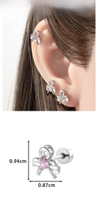 Detailed tile display of heart zircon cartilage studs with size measurements in cm
