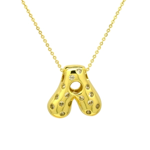Golden balloon initial A necklace with sparkling cubic zirconia on a fine chain