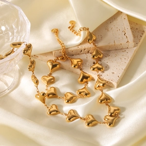 Hollow Heart Necklace Bracelet 18K Gold Plated Stainless Steel Minimalist INS Style Mirror Polished Jewelry For Women