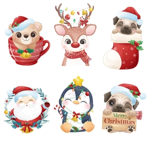 Christmas Toilet Sticker Cartoon Animal Reindeer Santa Pug Penguin Removable Self Adhesive PVC Bathroom Decal Home Decor