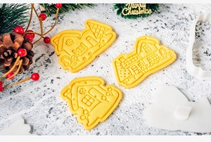 Detailed set of Christmas gingerbread house cookie cutters with festive holiday decorations