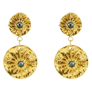 Boucles d'oreilles dorées en acier inoxydable avec étoile et pierre grise centrale