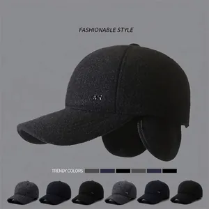 Men Winter Warm Earflaps Baseball Cap Fleece Lined Woolen Outdoor Windproof Adjustable Duck Tongue Hat For Elderly