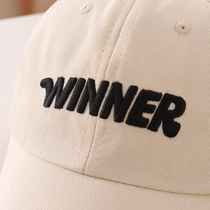 Kids beige cotton baseball cap with black 3D Winner embroidery for boys and girls