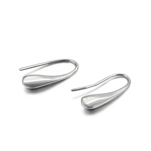 Polished silver teardrop hook earrings in high-quality stainless steel for women