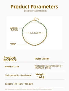 Detail shot of 4.3mm green natural stone necklace with 41.5cm length and 5cm extension