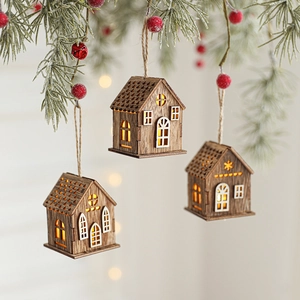 Ornamenti Casa Di Natale In Legno LED Luminoso Decorazione Sospesa Albero Legno Piccola Capanna Luce Calda Novità