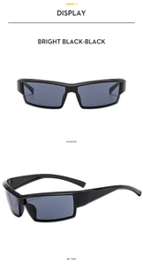 Detail view of Y2K outdoor cycling sunglasses in bright black with dark lenses