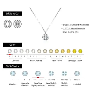 Elegante collana in argento S925 con pendente in moissanite da 1 carato D VVS1