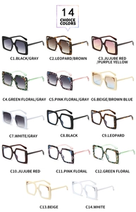 Collection of square oversized sunglasses in 14 colors including black and leopard print