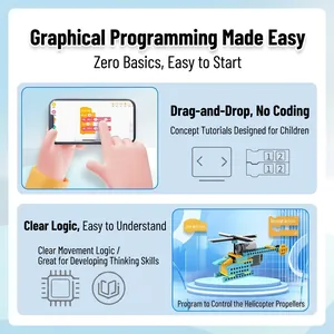 STEM building block programming robot helicopter kit with educational app interface for kids