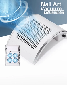 Detail of powerful nail dust collector with 4 fans and honeycomb metal suction grid