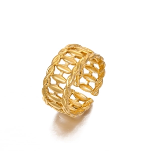 Bague ajustable en acier inoxydable plaqué or 18 carats avec design tressé ajouré