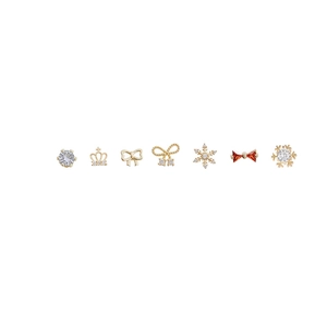 Set de 7 pendientes de aguja plata S925 dorados con circonitas coronas y copos de nieve