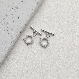 Macro shot of 14K silver plated OT toggle clasp set with cubic zirconia for jewelry DIY