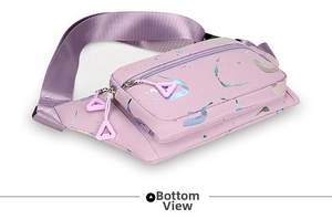 Macro detail of the lavender waterproof waist bag showing bottom structure and oxford fabric