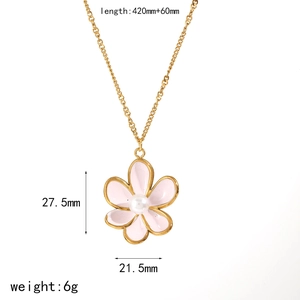 Detailed size specifications for pink floral pendant necklace with gold chain dimensions