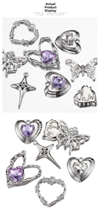 Sélection détaillée de pendentifs Y2K en alliage argenté avec cristaux de cœur violets