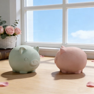 Minimalist matte pig piggy bank set in soft green and pink for DIY home decor