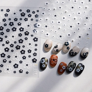 Elegant Floral Nail Art Stickers Black White Tulip Bow Decals With Faux Artificial Pearl French Style DIY Manicure Beauty