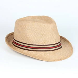 Classic men's straw panama hat with striped ribbon for summer beach sun protection