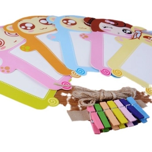 DIY colorful paper photo frames set with clips and hemp rope for wall display