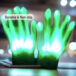 Luminous LED gloves with bright green fiber optic lights for outdoor party dancing